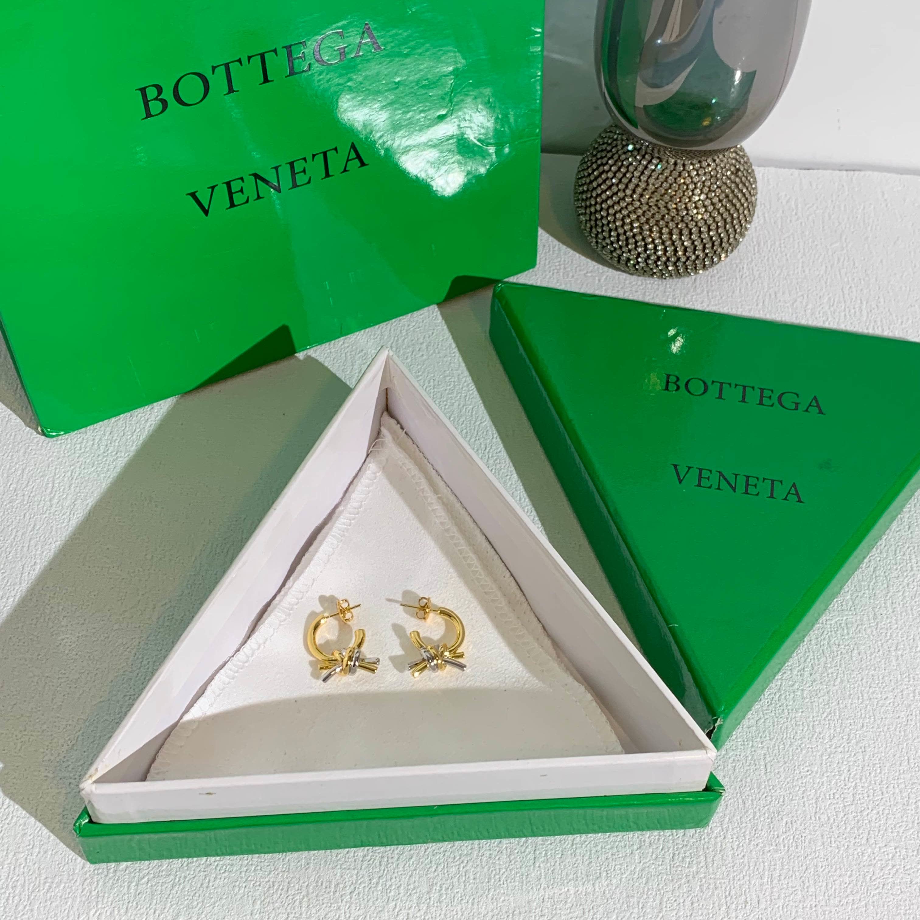 Bottega Veneta Gold Hoop Earrings with Crystal Accents